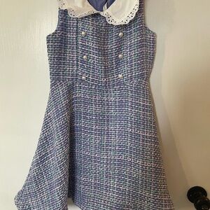 Janie and Jack Purple Tweed Dress with White Peter Pan Collar